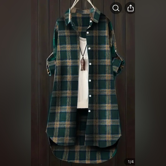 Temu Plus Plaid Green Long Sleeve Button Down Shirt Size 3XL - Picture 1 of 7